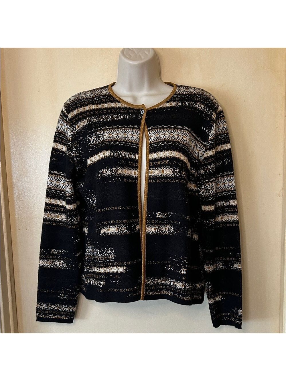 Alain Manoukian Black Gold and Cream Cardigan size L